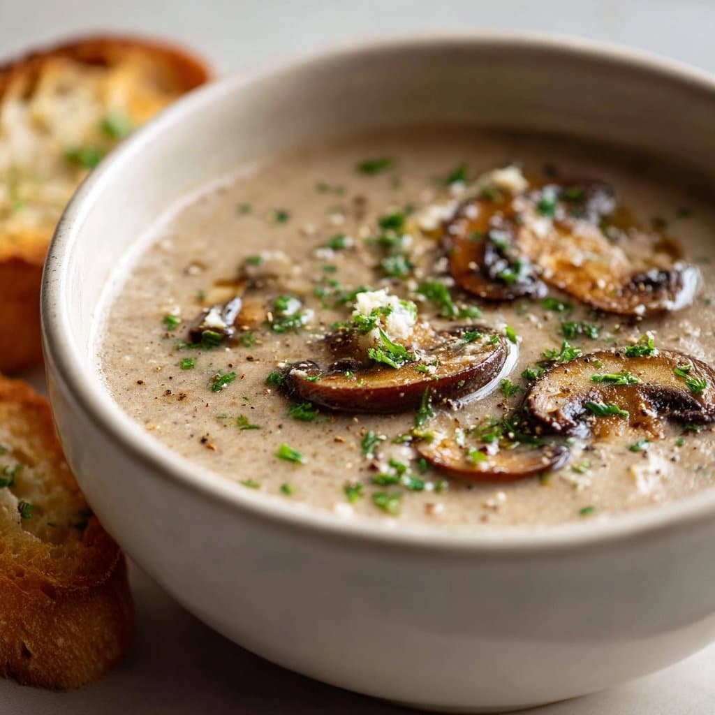 Creamy Mushroom Soup with Garlic Butter