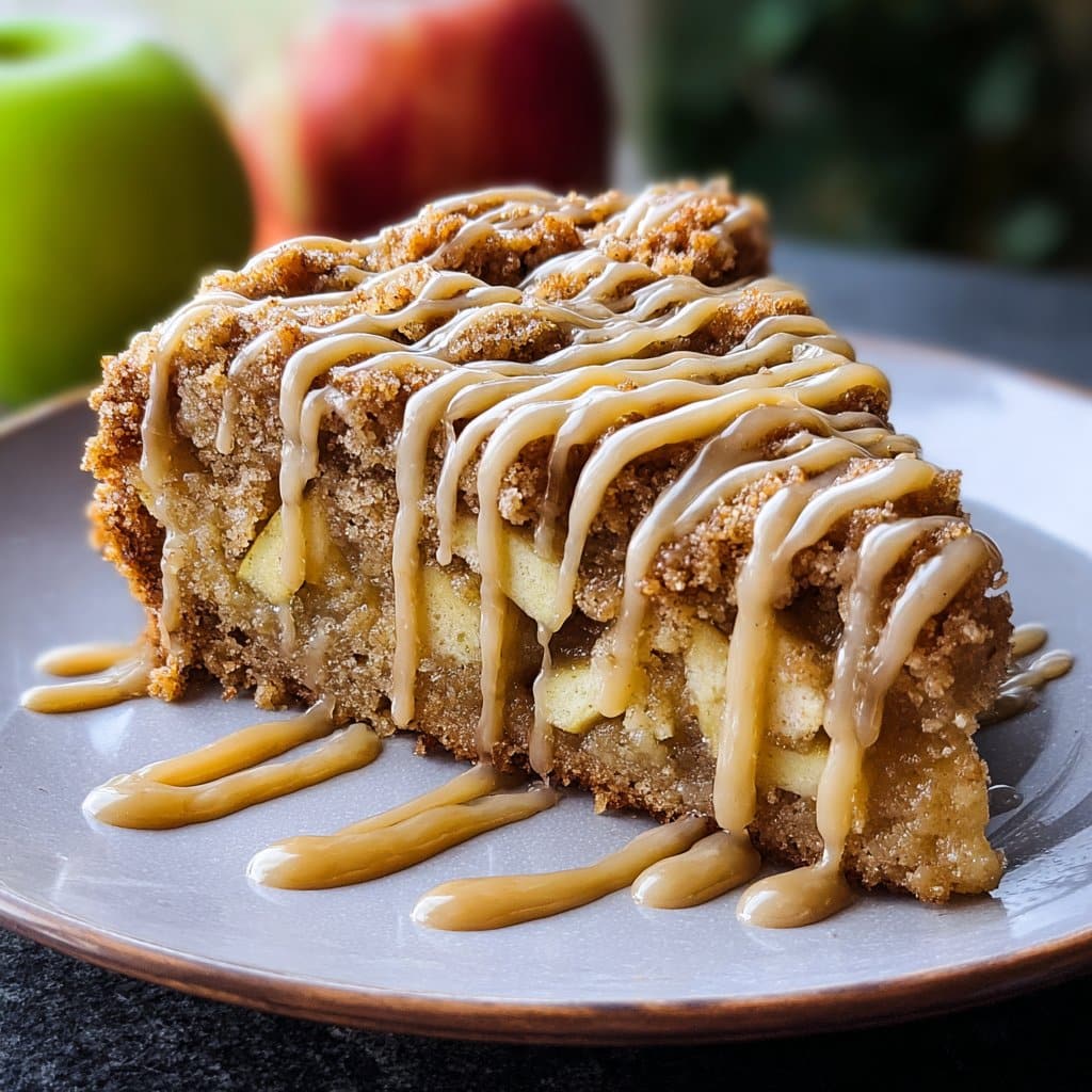 Apple Crumb Cake Topped with Cinnamon Apple Drizzle