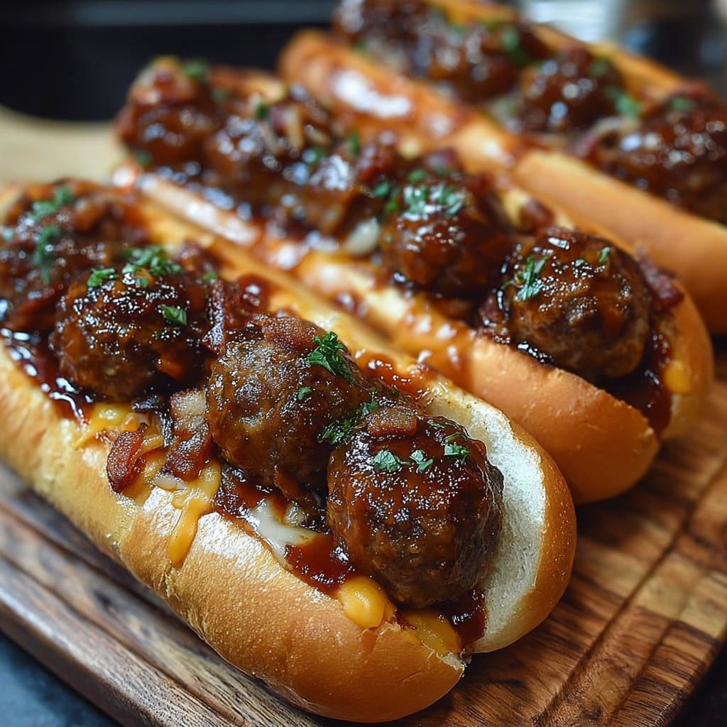 Bourbon BBQ Bacon Cheeseburger Meatball Subs