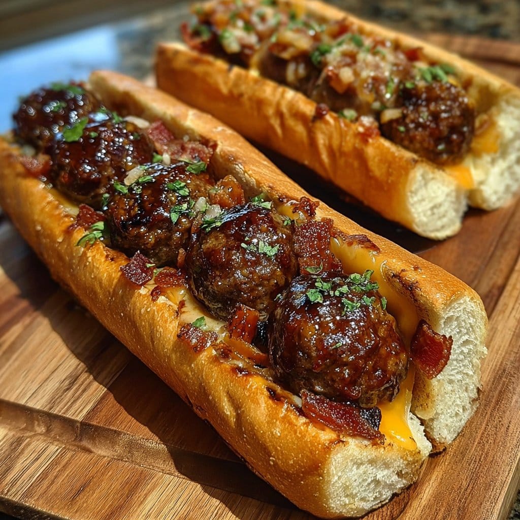 Bourbon BBQ Bacon Cheeseburger Meatball Subs