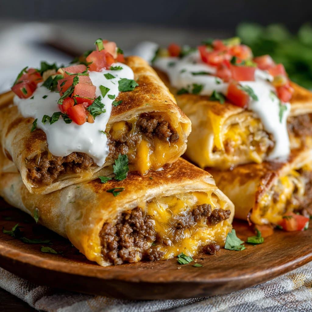 Cheesy Beef Chimichangas Baked or Fried