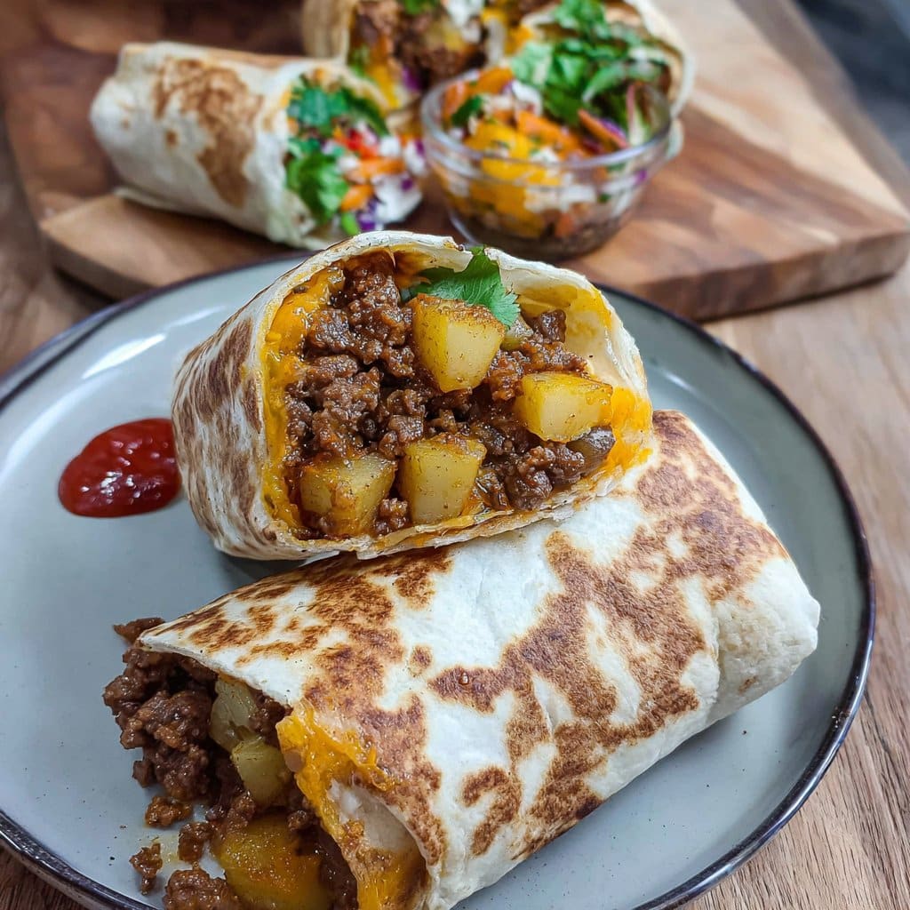 Cheesy Beef & Potato Burritos
