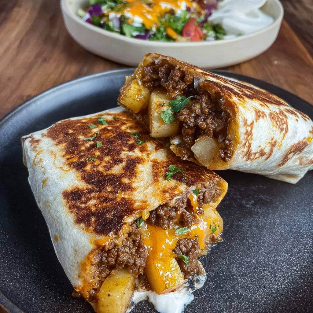 Cheesy Beef & Potato Burritos