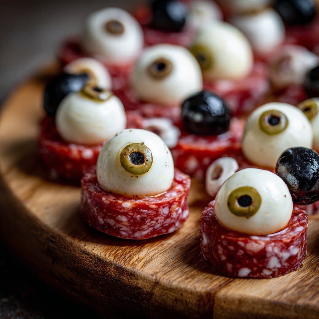 Halloween Olive Salami Mozzarella Eyeballs