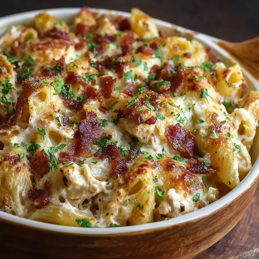 Homemade Creamy Chicken Bacon Ranch Pasta Bake