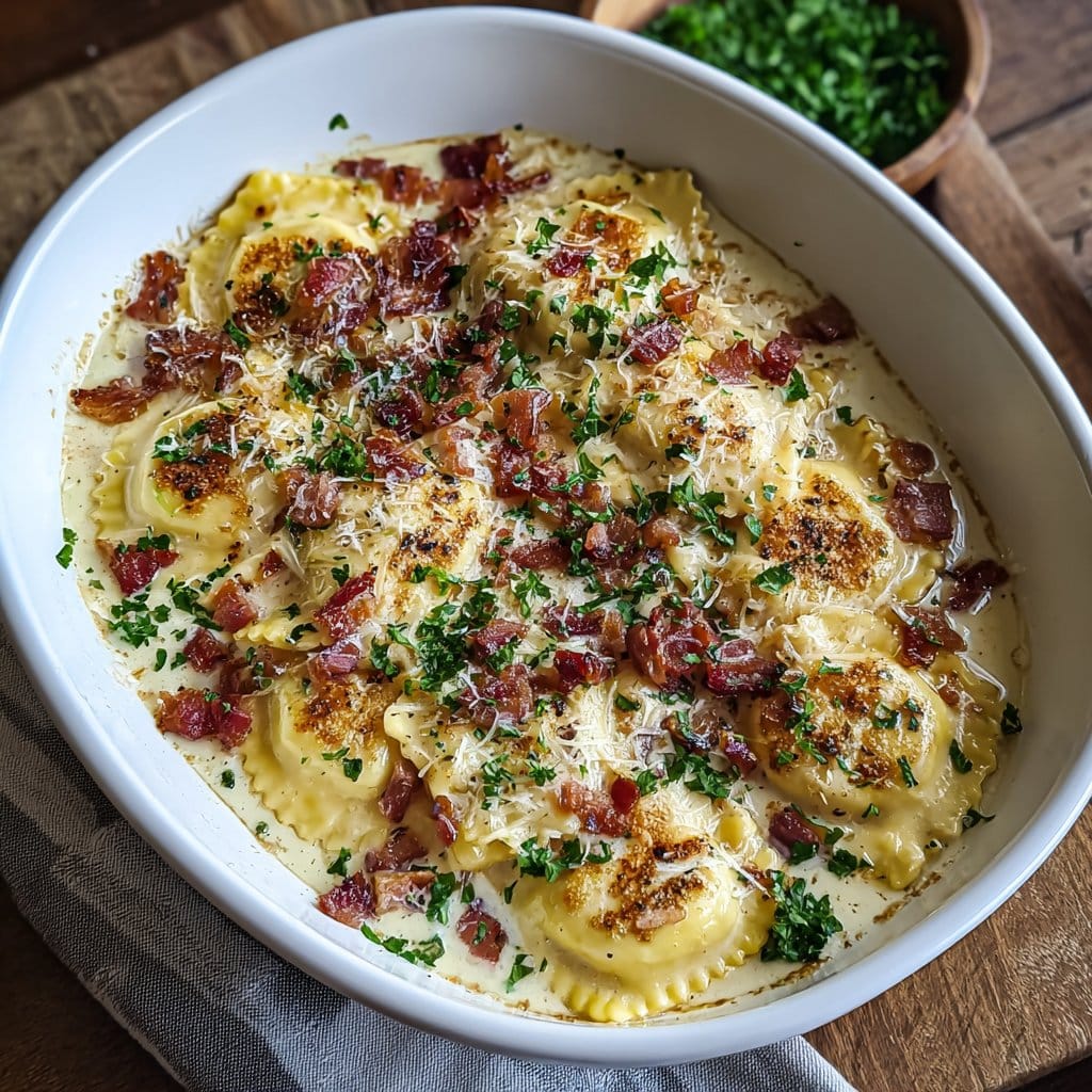 Olive Garden-Inspired Ravioli Carbonara