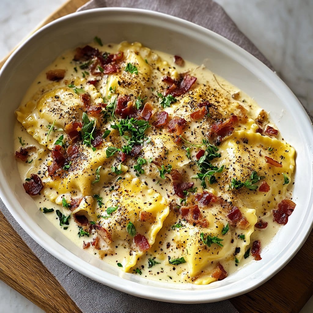Olive Garden-Inspired Ravioli Carbonara