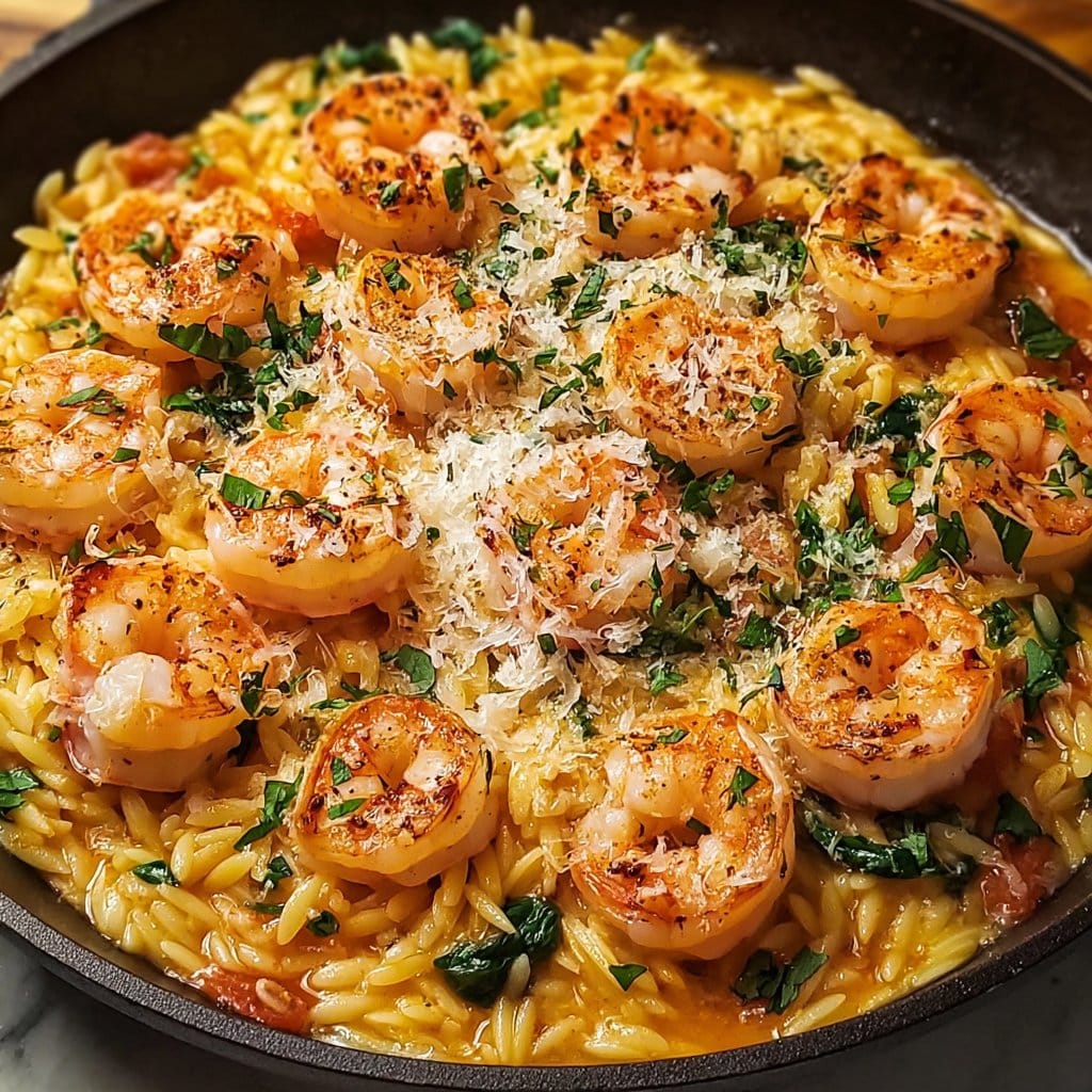 One Pan Parmesan Orzo with Shrimp