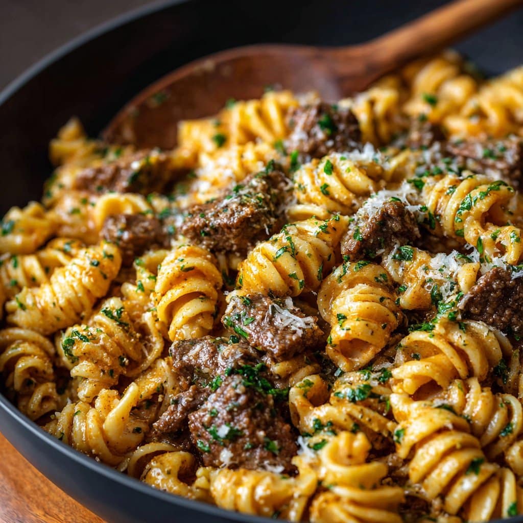 One-Pot Creamy Beef and Garlic Butter Pasta