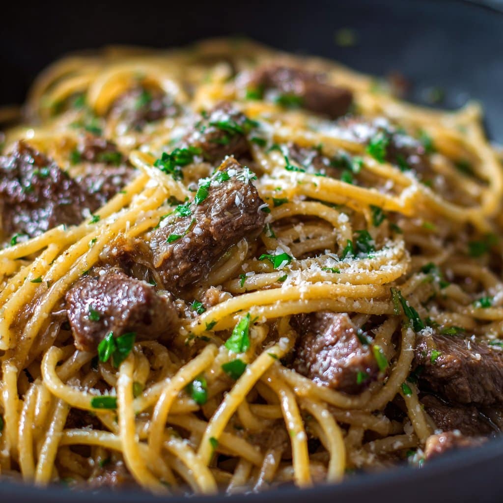 One Pot Creamy Italian Spaghetti and Beef