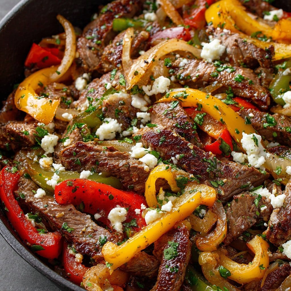 Queso Steak Fajita Skillet with Peppers