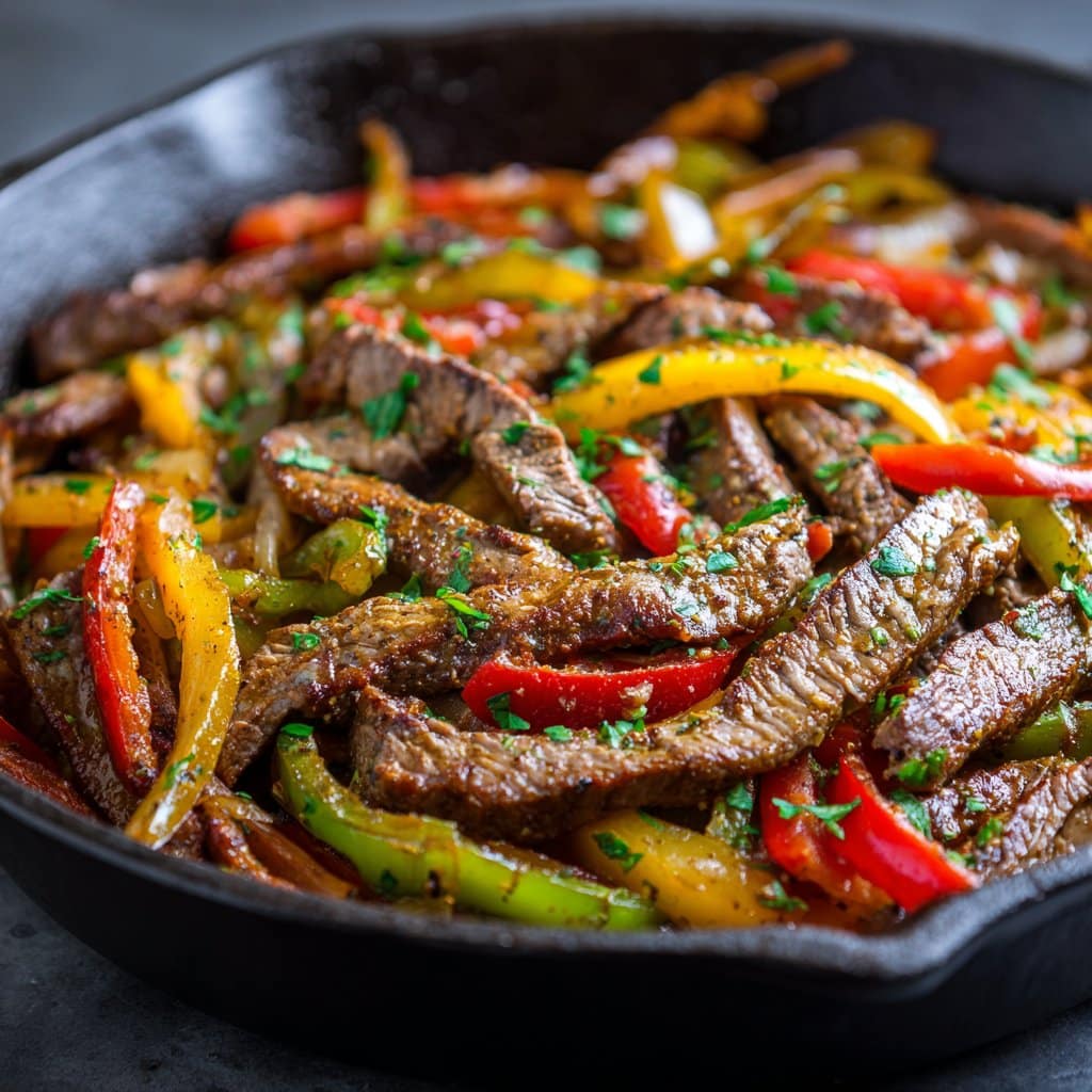 Queso Steak Fajita Skillet with Peppers