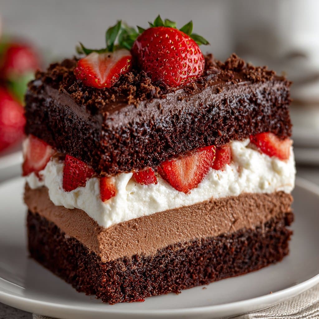 Chocolate Whipped Cream Cake with Strawberries