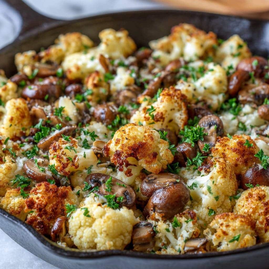 Garlic Cauliflower and Mushroom Skillet