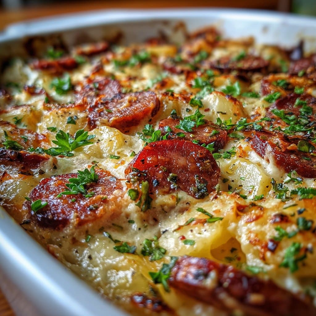 Kielbasa and Pierogi Casserole Bake