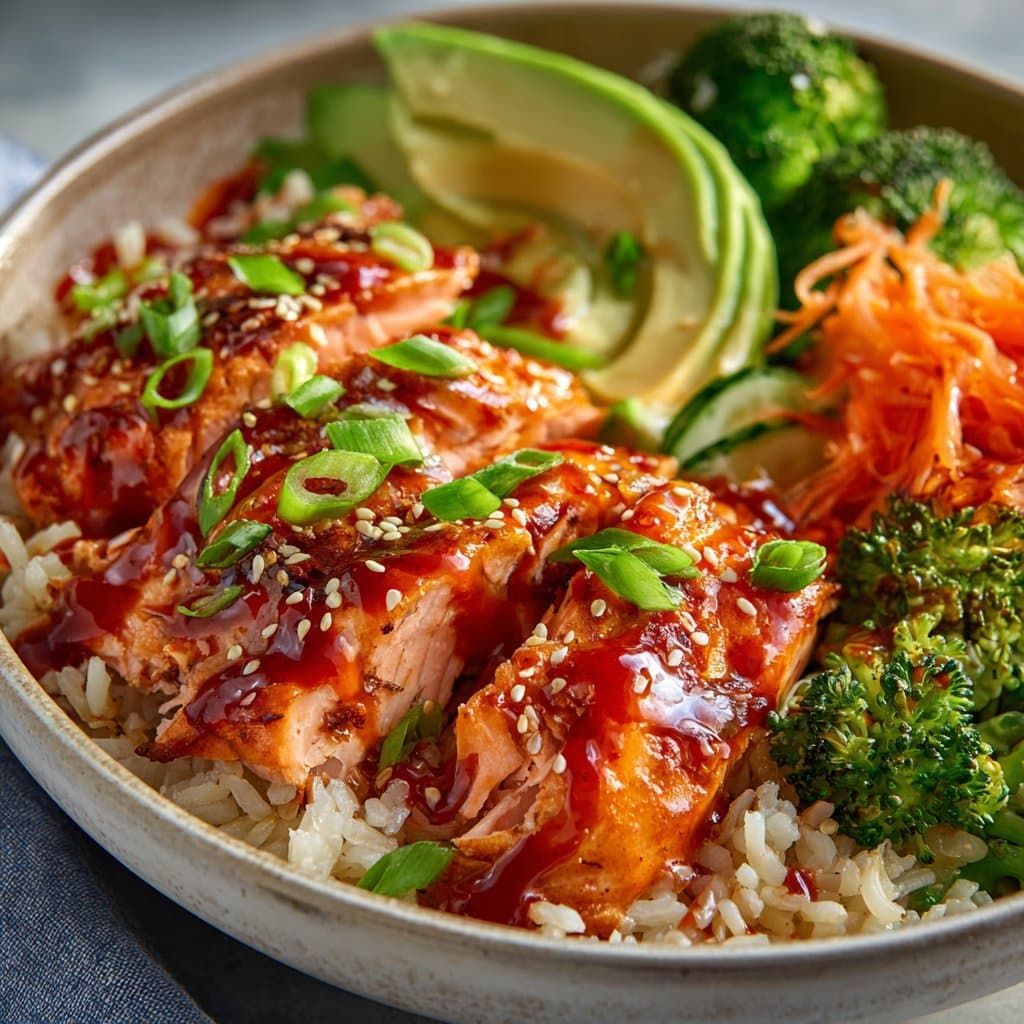 Sriracha Honey Salmon Bowls with Rice