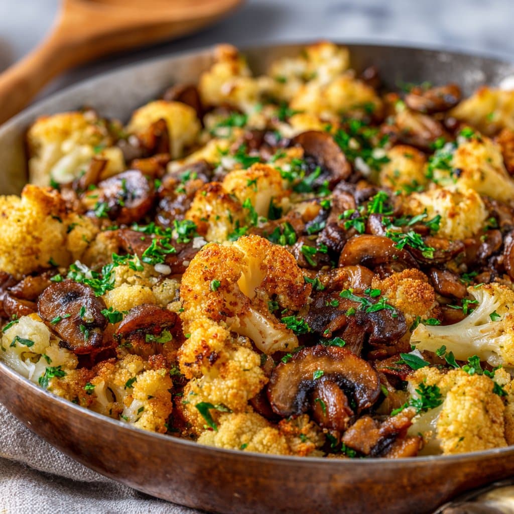 Garlic Cauliflower and Mushroom Skillet