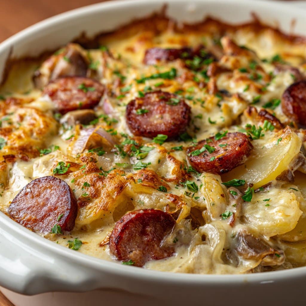 Kielbasa and Pierogi Casserole Bake