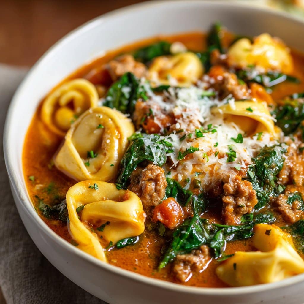 Sausage and Tortellini Soup with Spinach