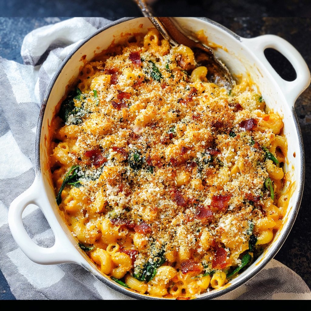 Spinach Bacon Pumpkin Mac and Cheese