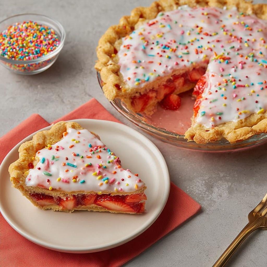 Strawberry Pop-Tart Pie - Fruity Crust Pie with Icing & Sprinkles