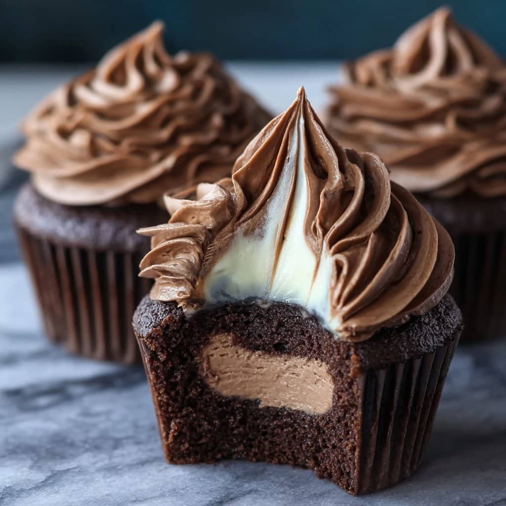 Swirled Chocolate Cupcakes with Creamy Chocolate Filling