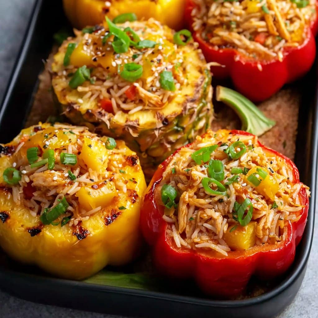 Teriyaki Pineapple Chicken Rice Stuffed Peppers