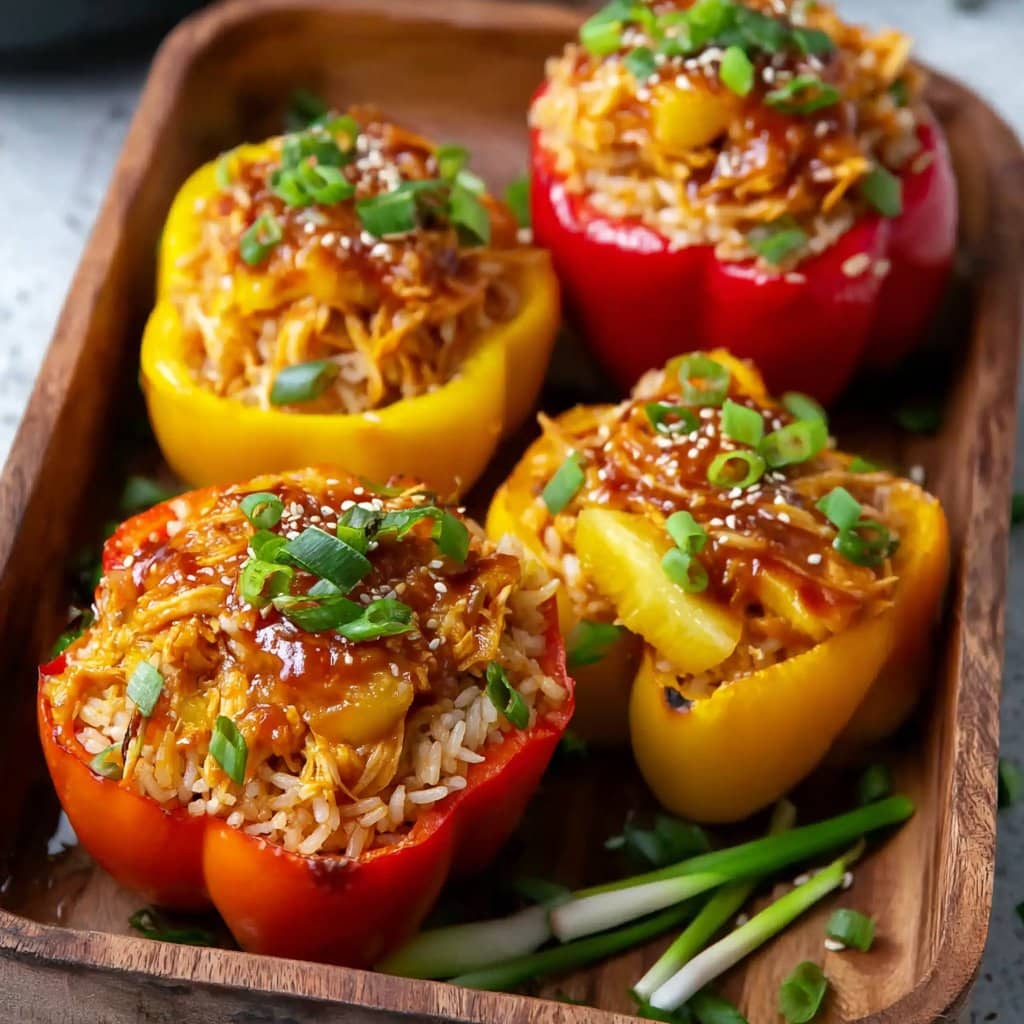 Teriyaki Pineapple Chicken Rice Stuffed Peppers