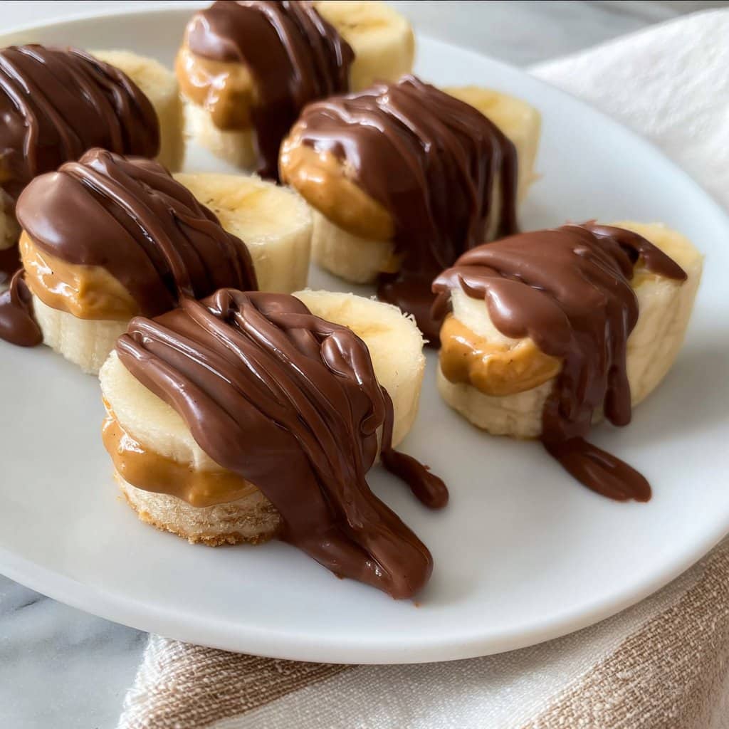 Chocolate Dipped Banana Bites with Peanut Butter