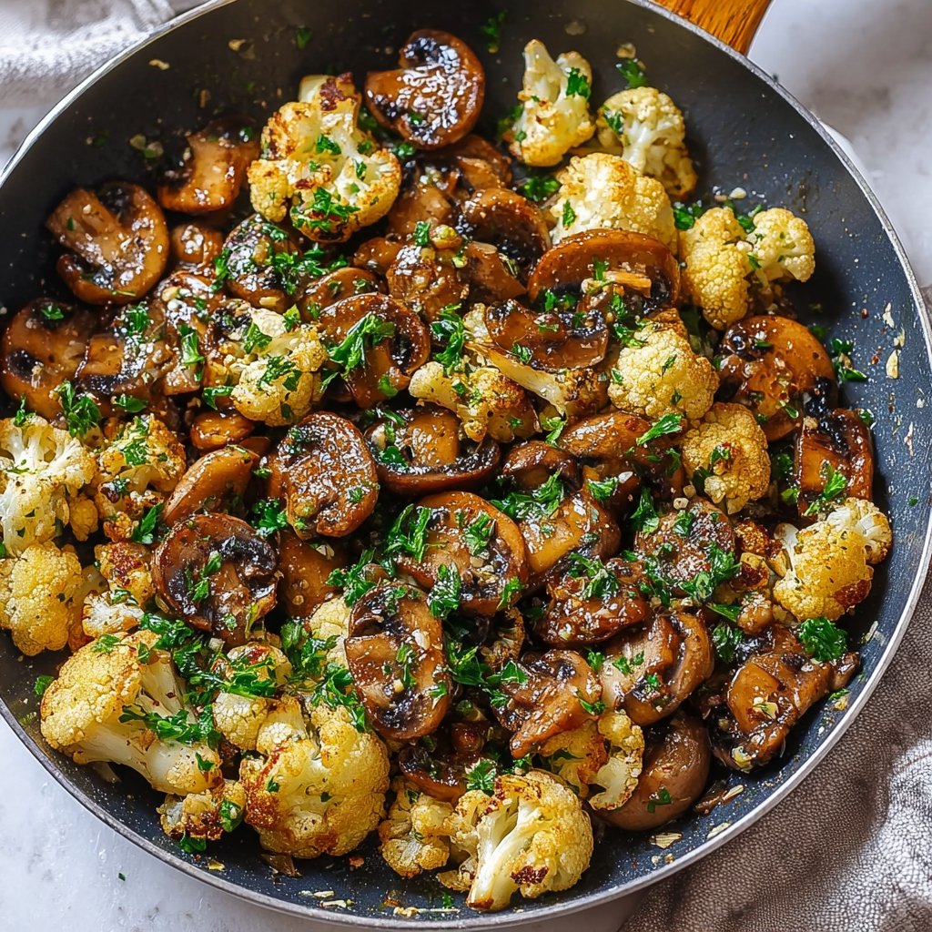 Garlic Mushrooms Cauliflower Skillet Recipe for Easy Dinners