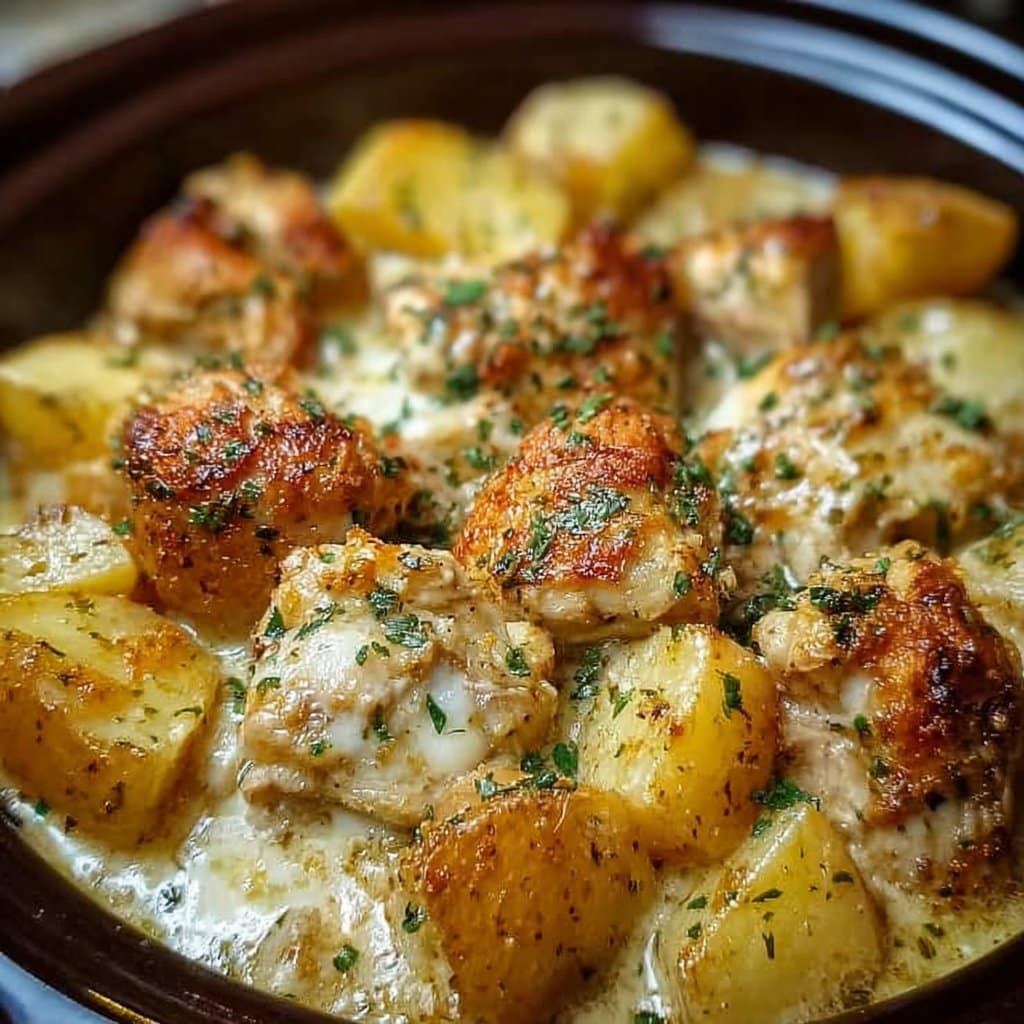 Garlic Parmesan Crockpot Chicken and Potatoes