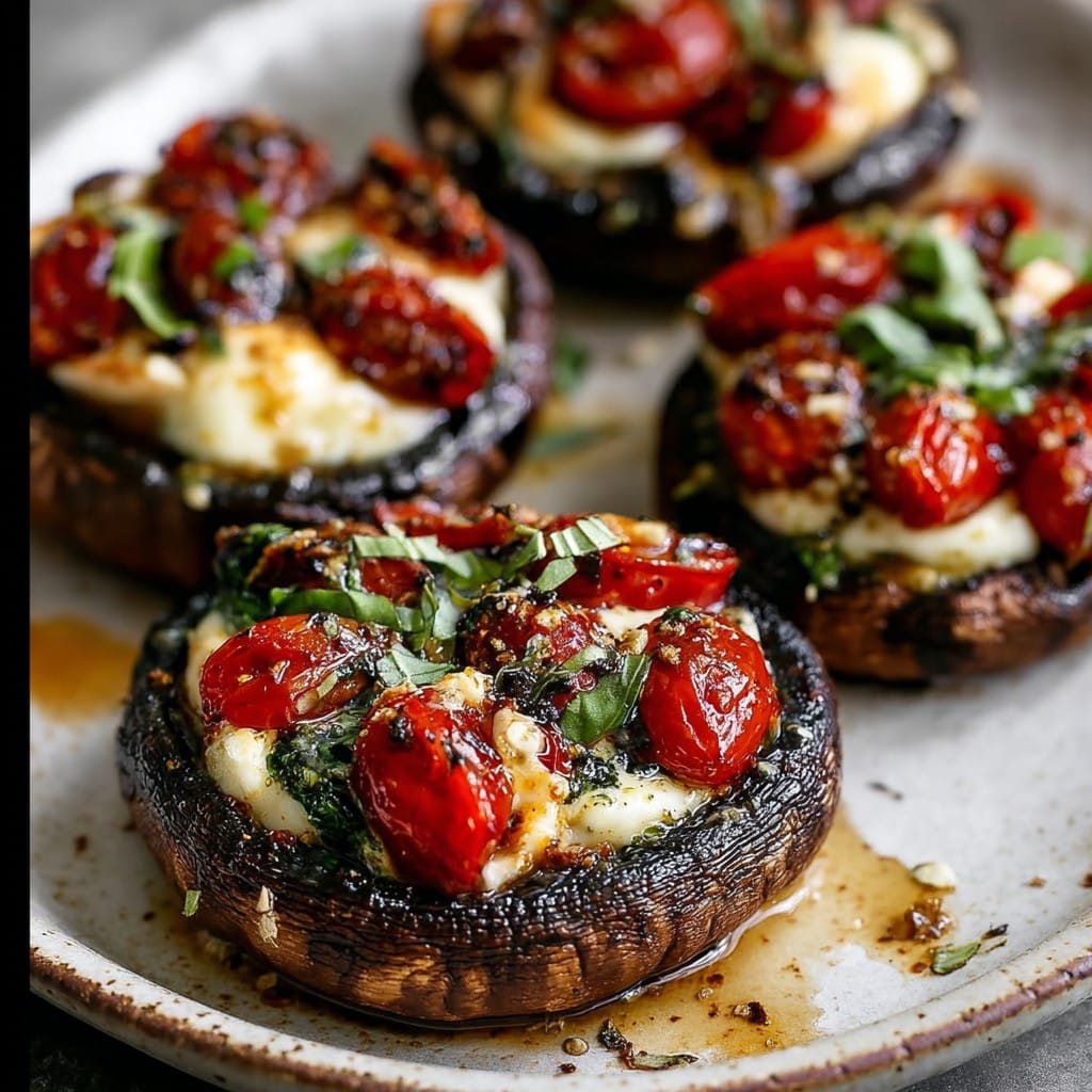 Portobello Mushrooms Filled with Caprese Delight