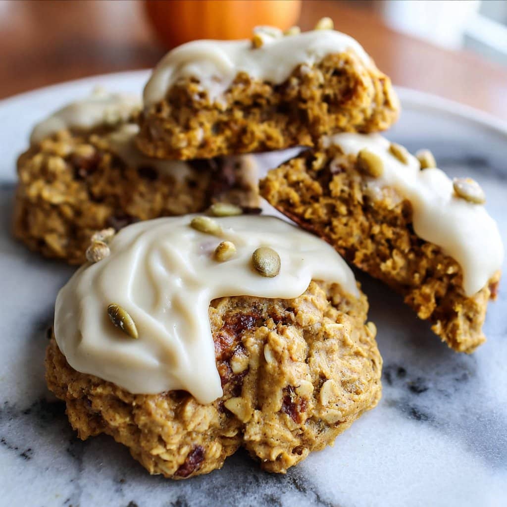 Soft Chewy Pumpkin Oatmeal Cookies Maple Frosting