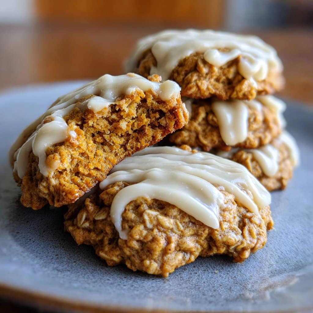 Soft Chewy Pumpkin Oatmeal Cookies Maple Frosting