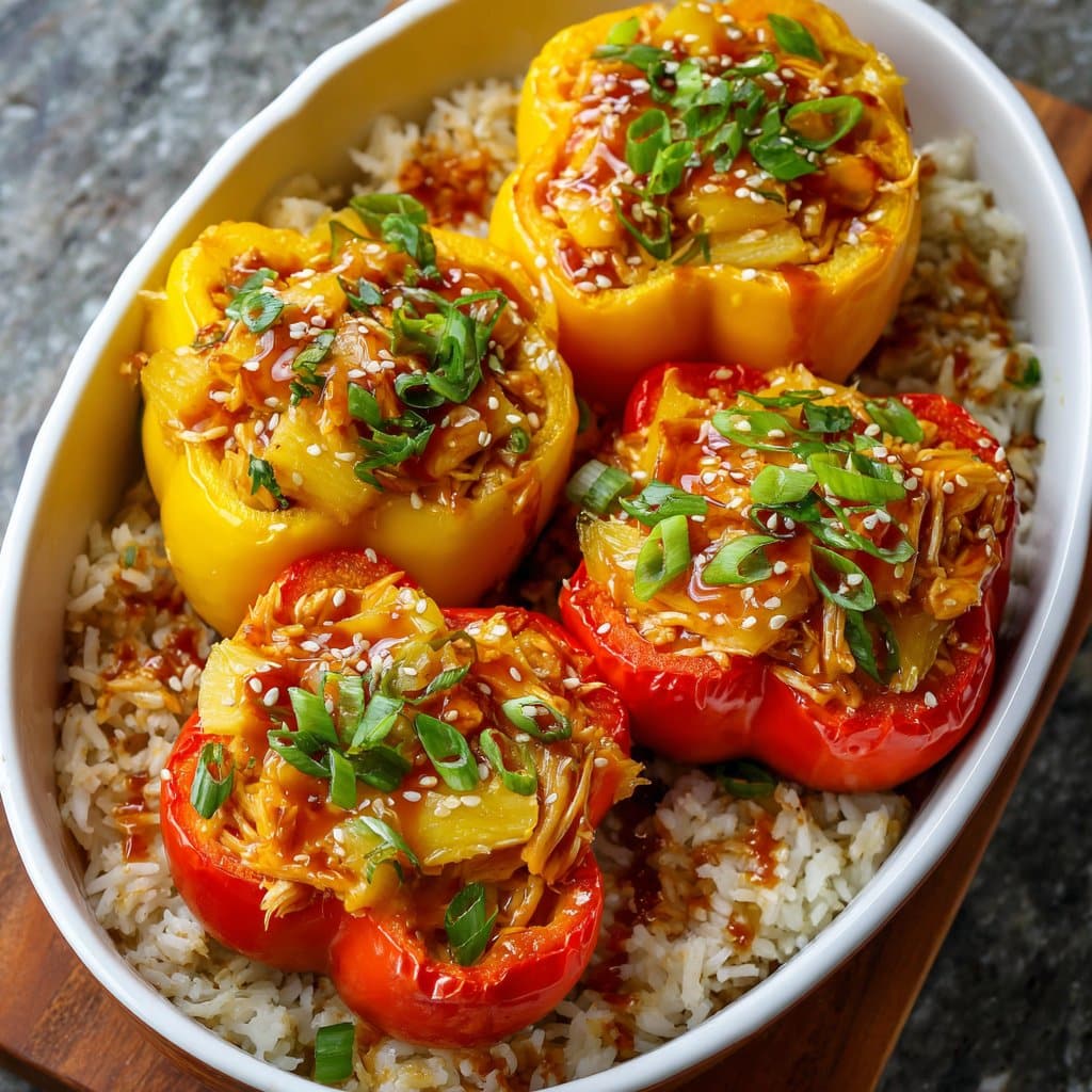 Teriyaki Pineapple Chicken Rice Stuffed Peppers Recipe
