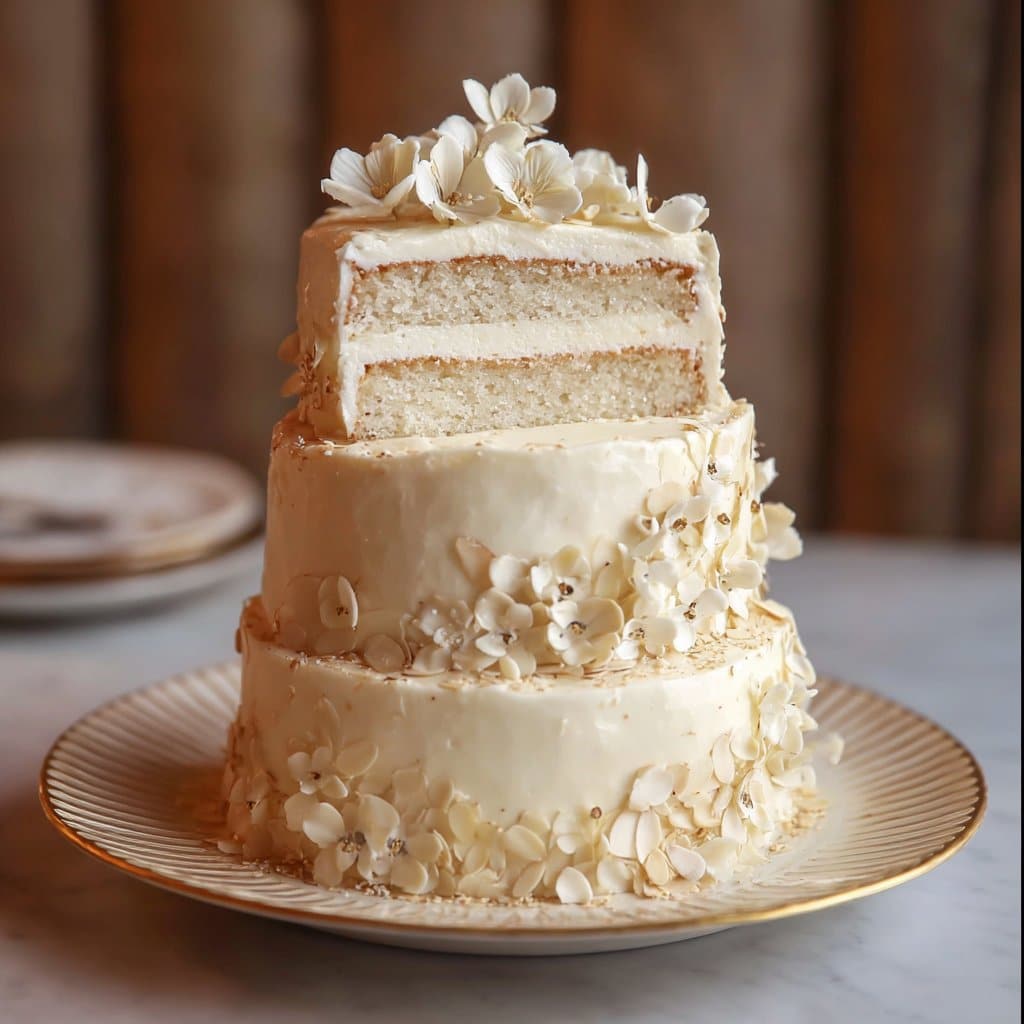 White Almond Wedding Cake