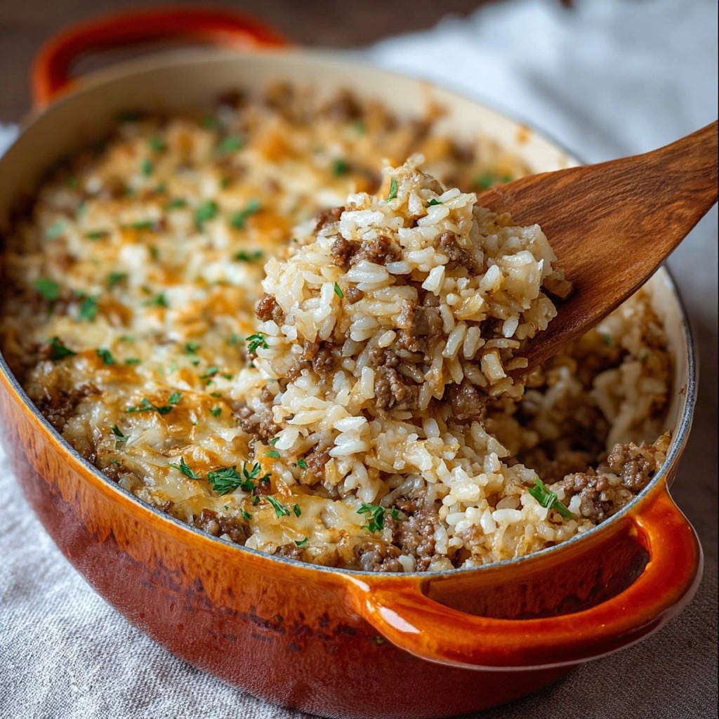 French Onion Beef Rice Casserole