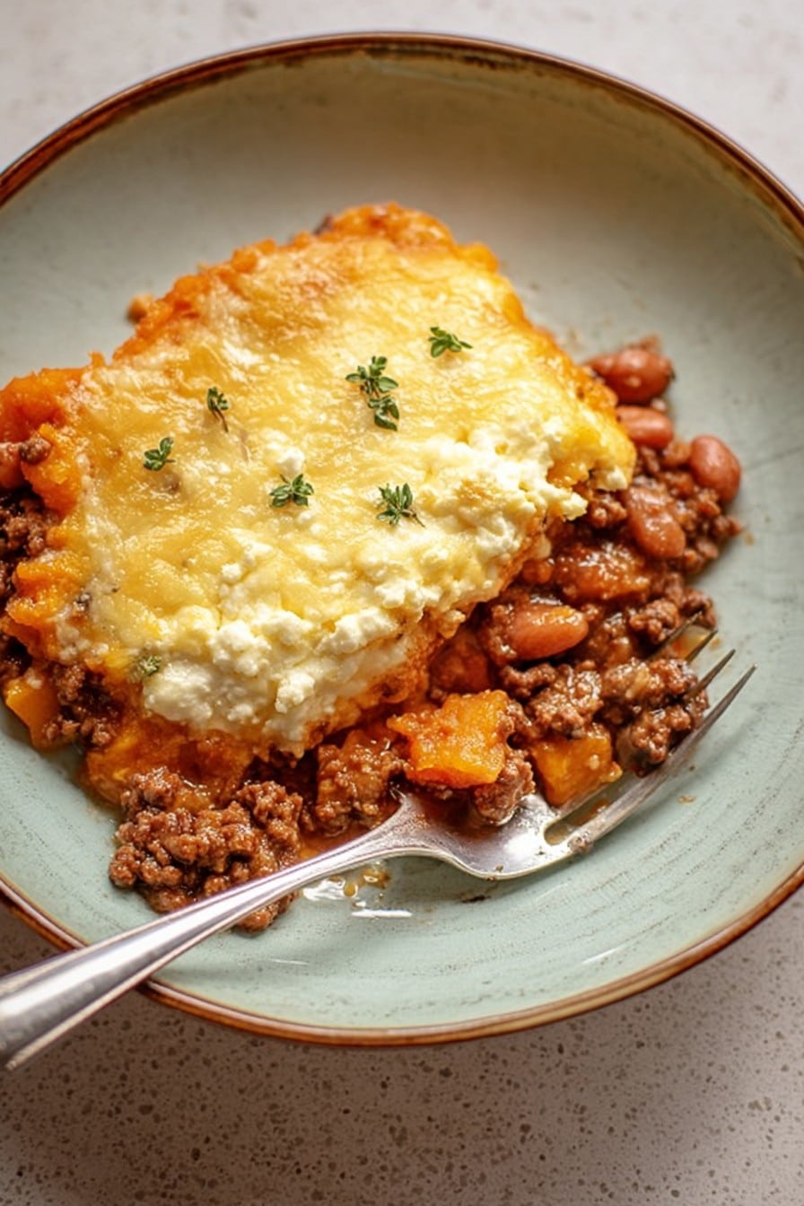 Cottage Cheese, Ground Beef and Sweet Potato Casserole
