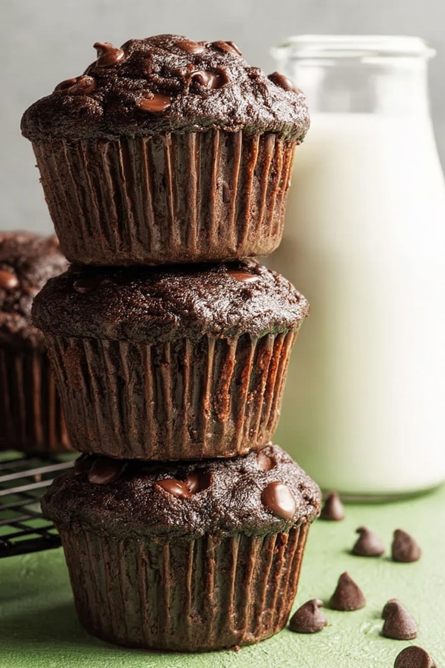 A delicious, irresistible picture of Double Chocolate Veggie Muffins