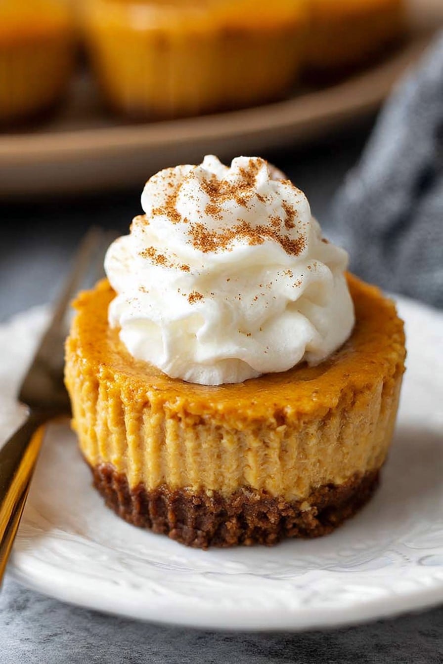 A delicious, irresistible picture of Mini Pumpkin Cheesecakes