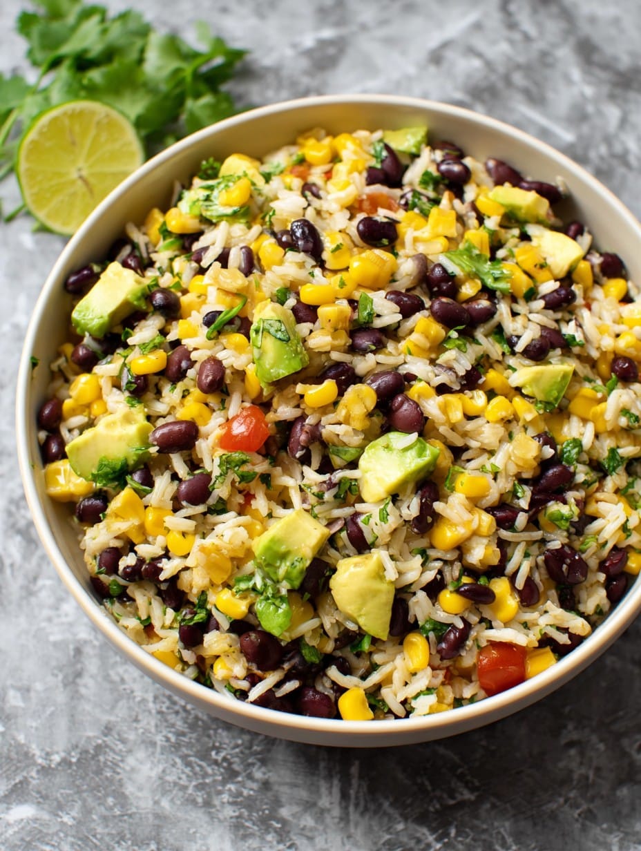 Black Bean Corn Avocado Salad with Rice