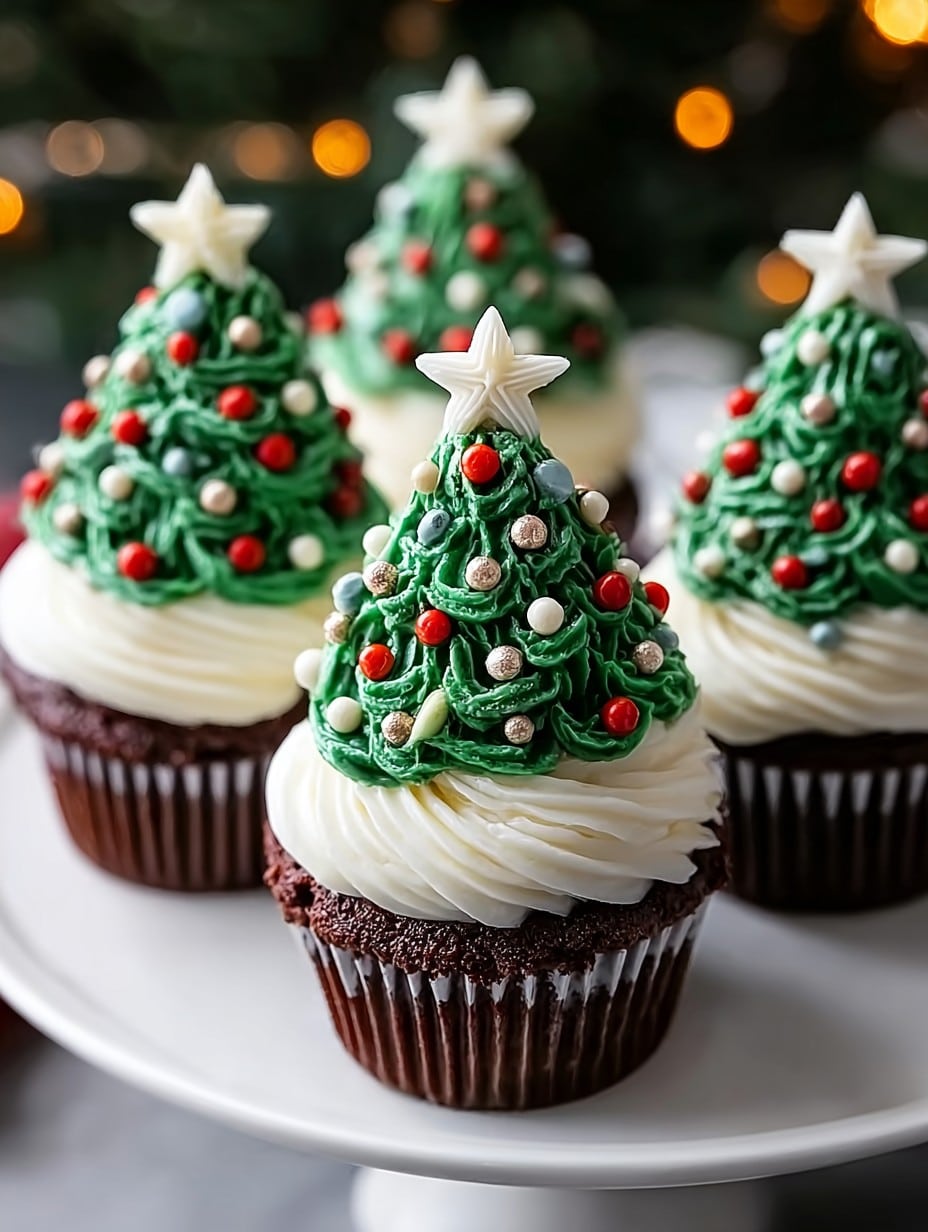 Chocolate Christmas Tree Cupcakes with Vanilla Buttercream Frosting