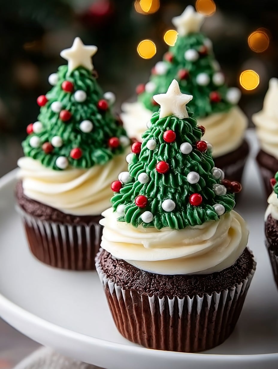 Chocolate Christmas Tree Cupcakes with Vanilla Buttercream Frosting
