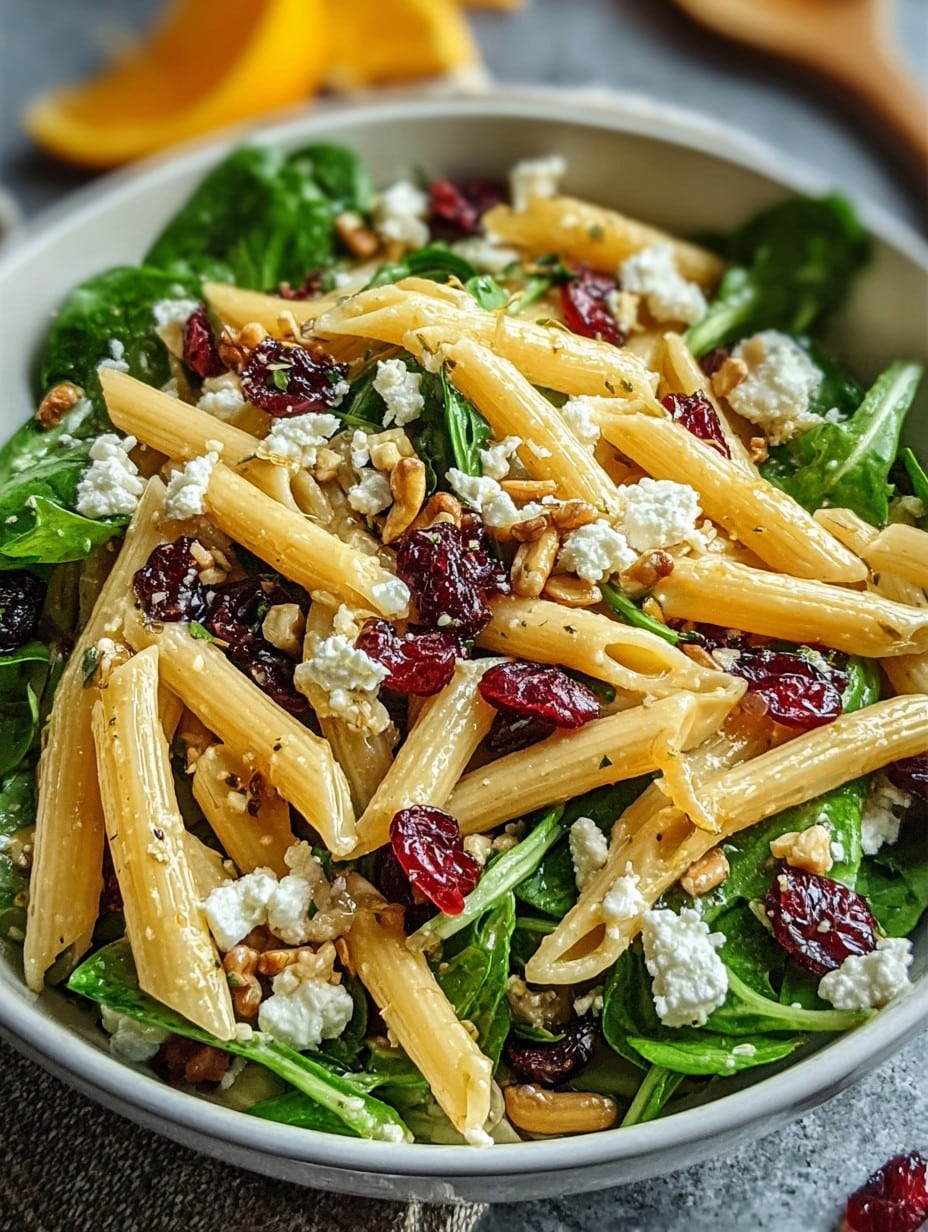 Feta & Cranberry Penne Salad with Orange Vinaigrette