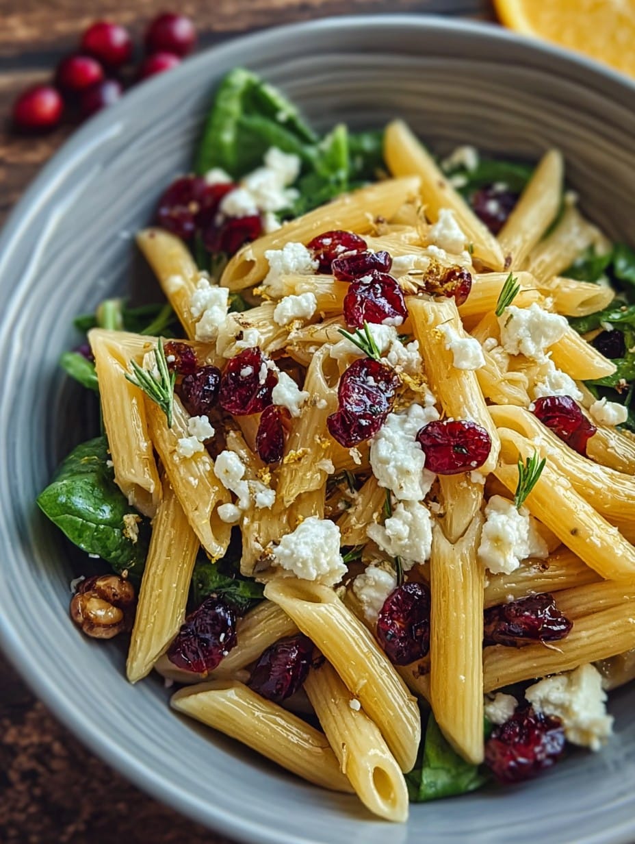 Feta & Cranberry Penne Salad with Orange Vinaigrette