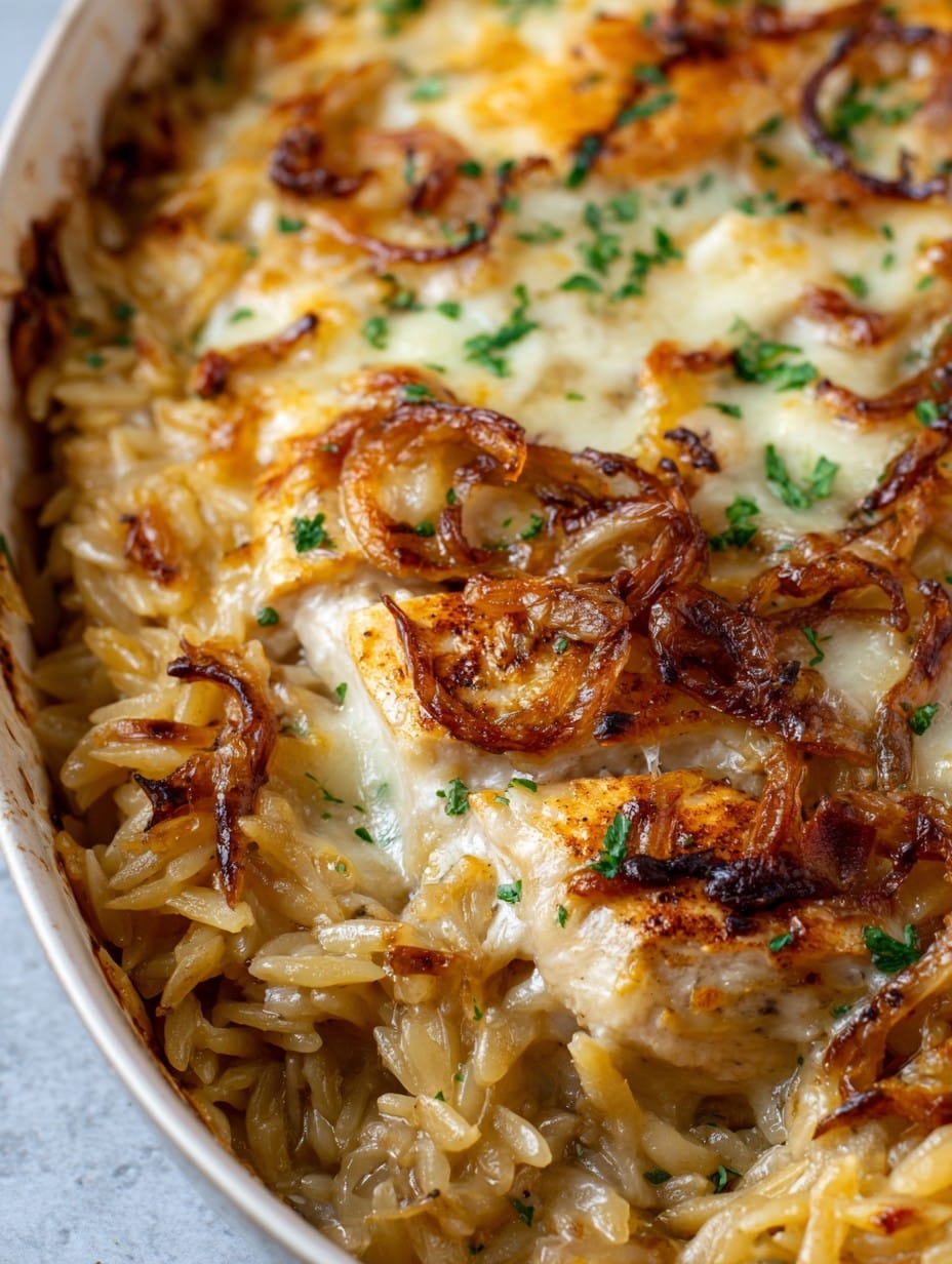 French Onion Chicken Orzo Casserole Recipe
