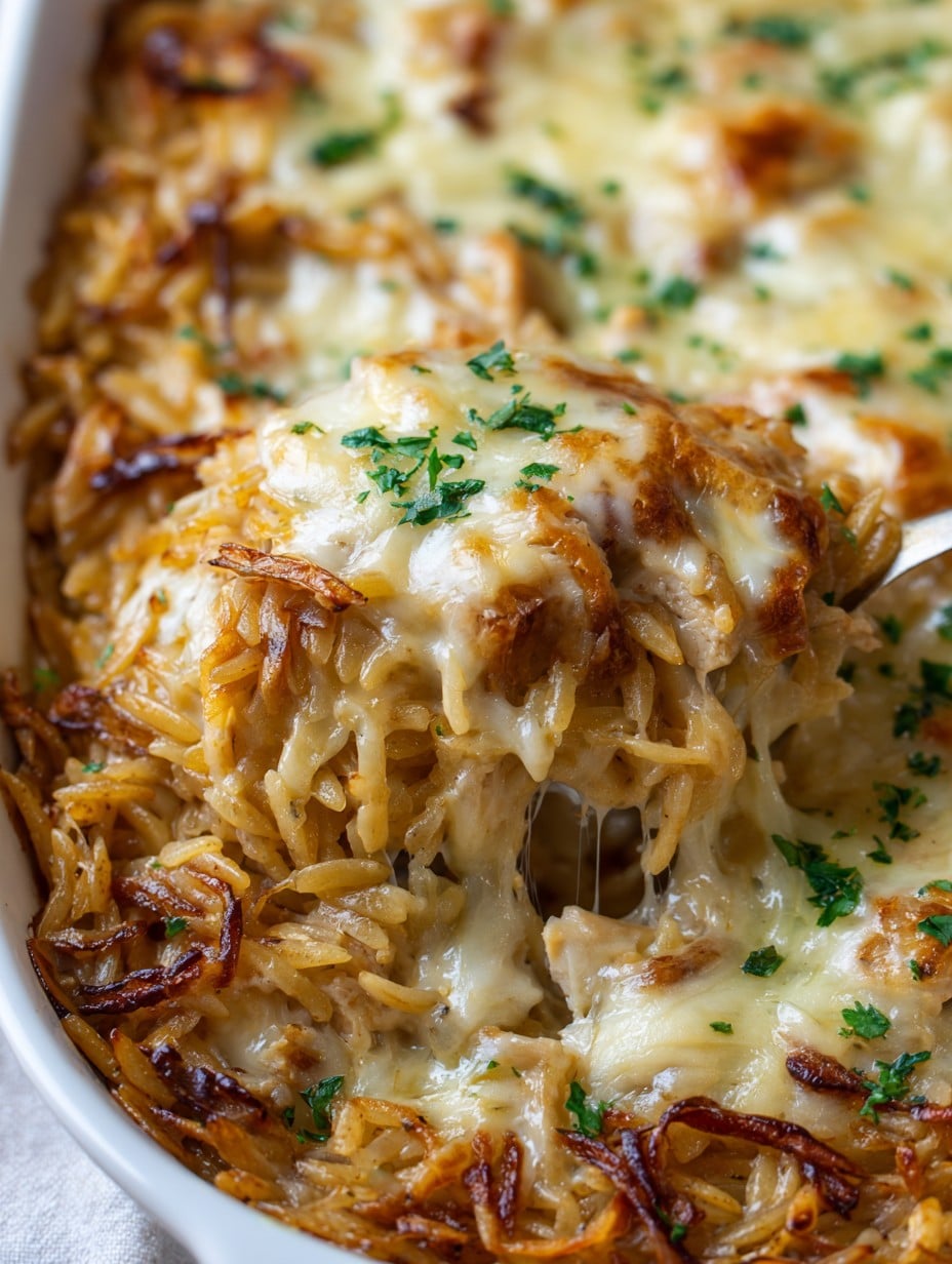 French Onion Chicken Orzo Casserole Recipe