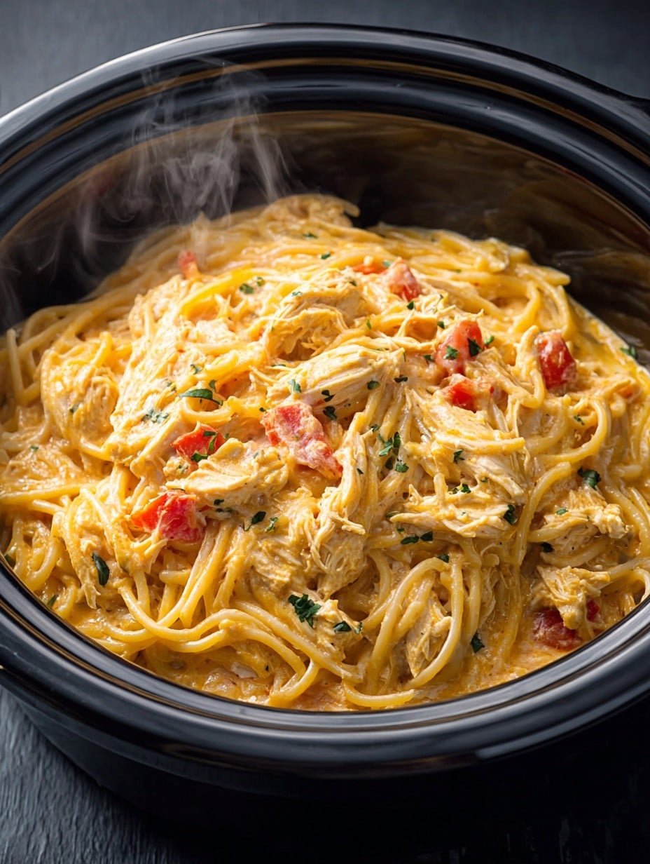 Irresistible Crock Pot Cheesy Chicken Spaghetti Dinner