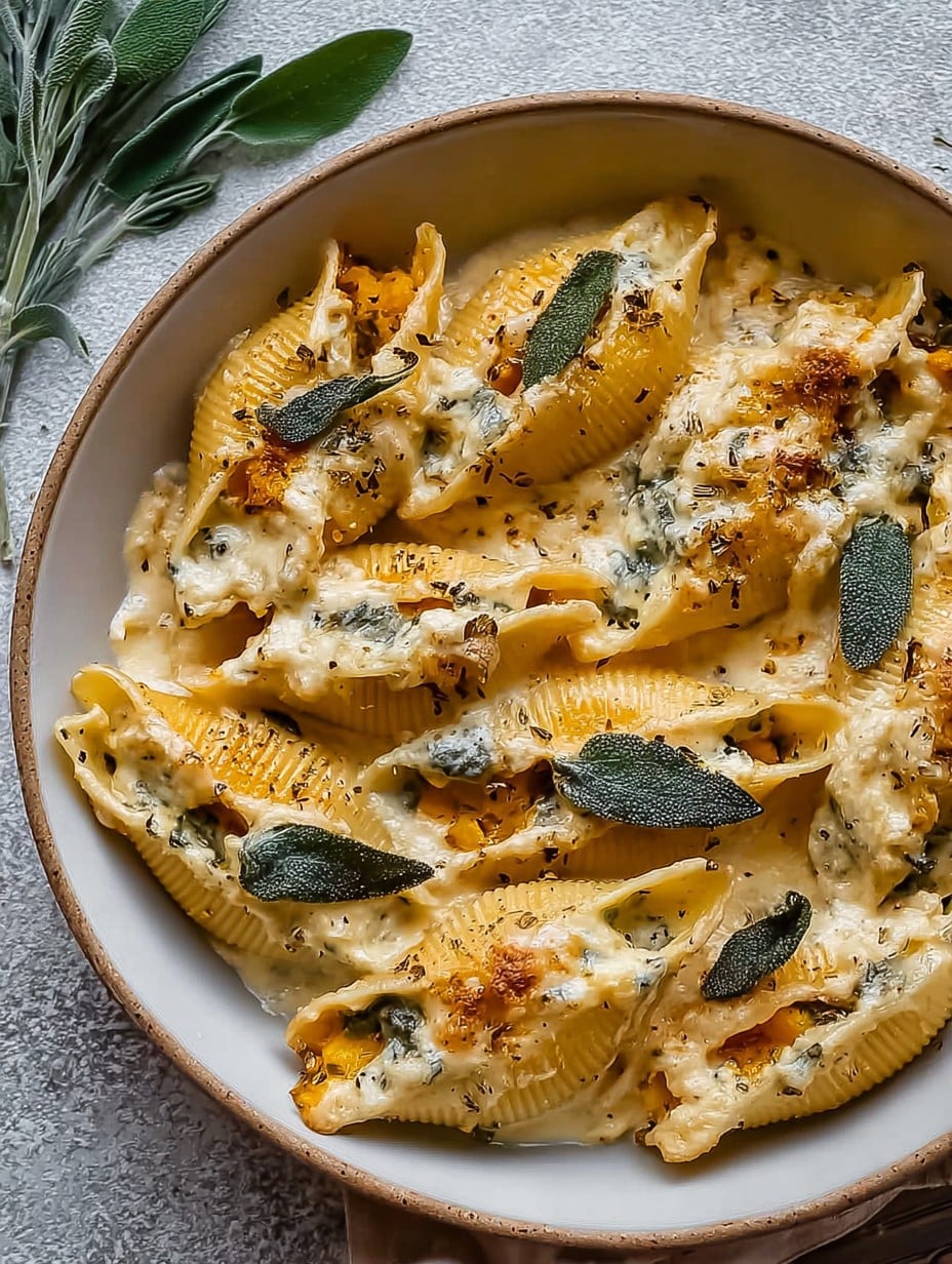 Pumpkin & Gouda Stuffed Shells With Brown Butter & Sage Alfredo Sauce