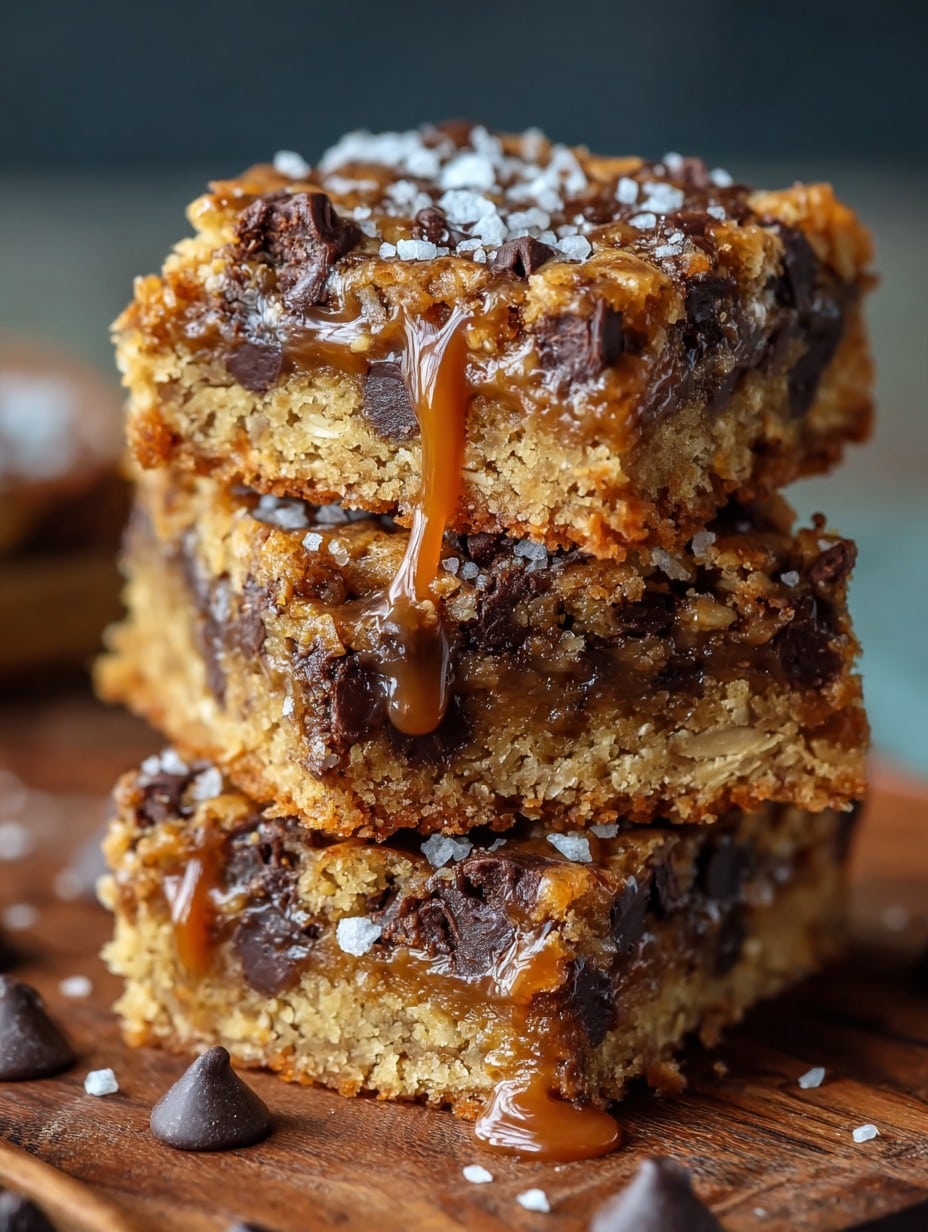 Salted Caramel Chocolate Chip Oat Cookie Bars